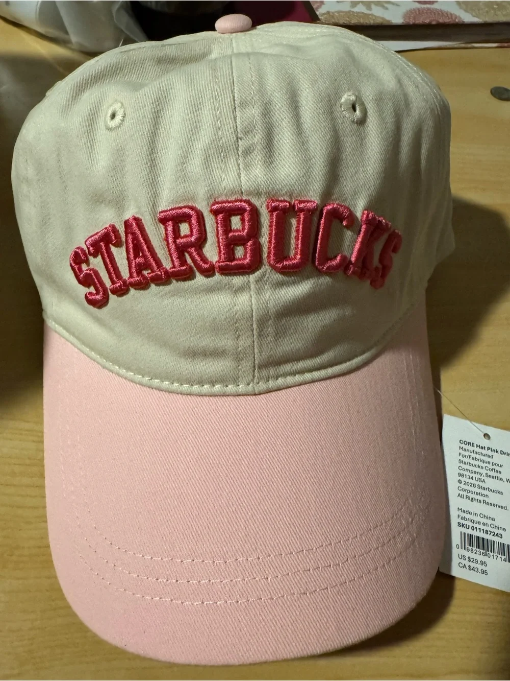Starbucks Cream and Light Pink Baseball Cap with Branded Interior